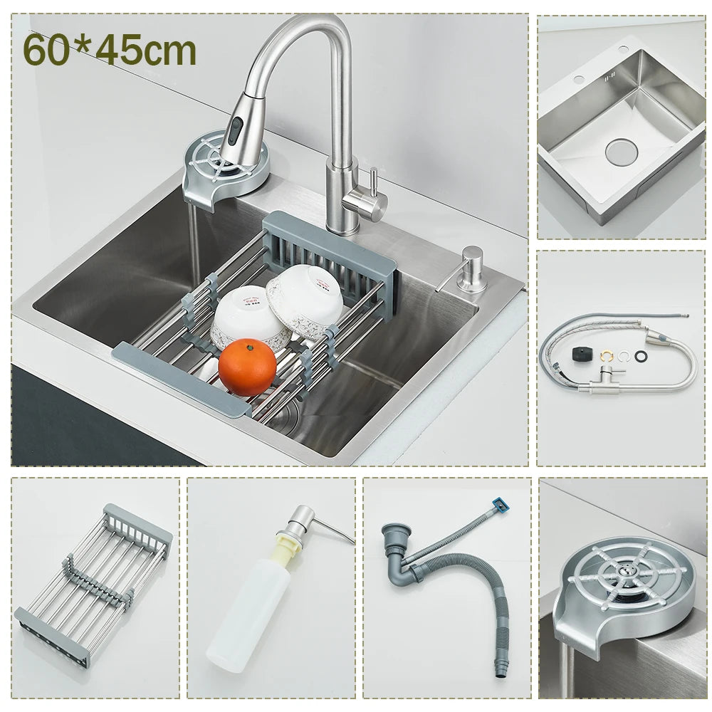 Stainless Steel Kitchen Sink With Integrated Faucet Soap Dispenser