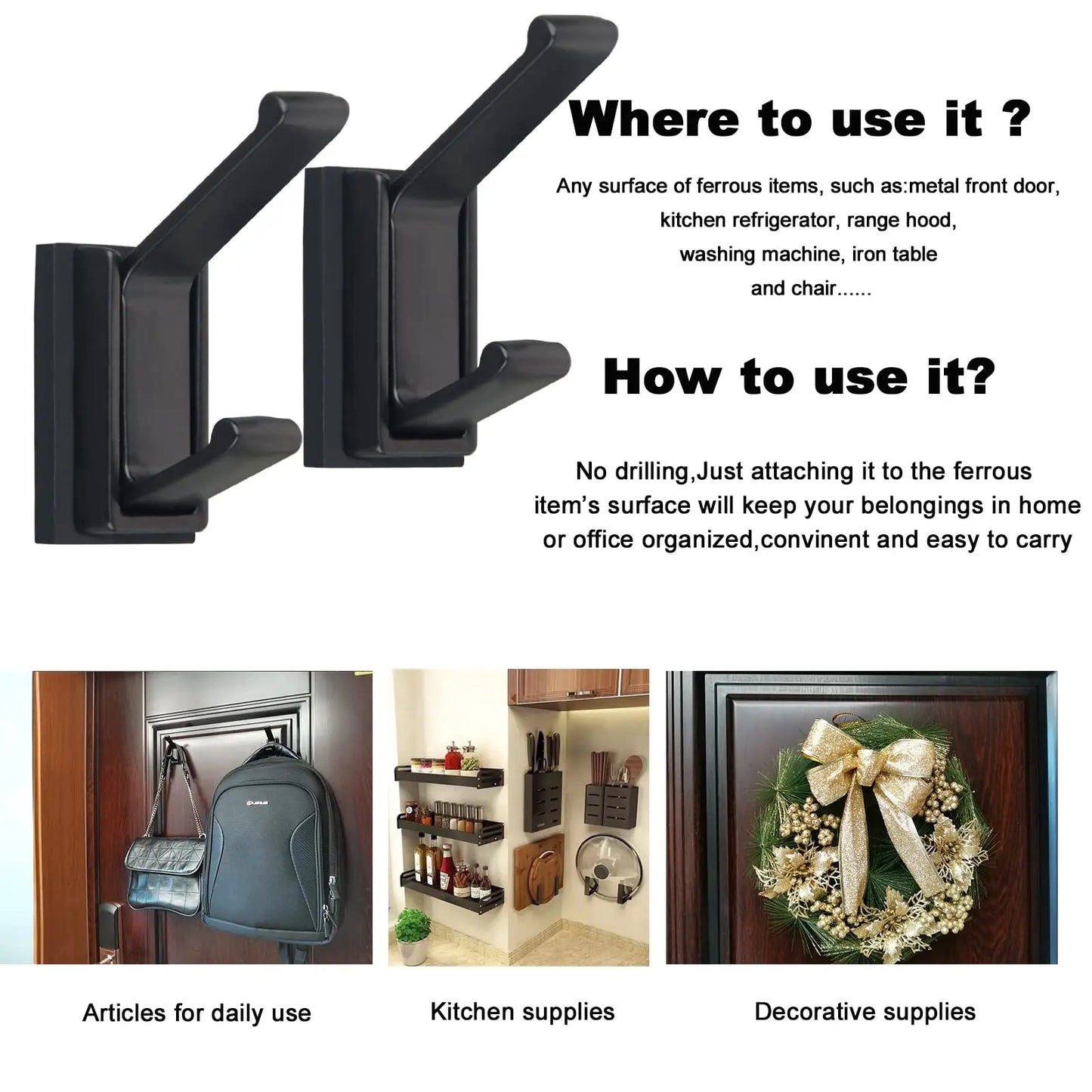 4PK Strong Magnetic Coat Hooks Rubber Coated Magnetic Hanger Mount Heavy Duty Metal  Door Office Kitchen Refrigerator