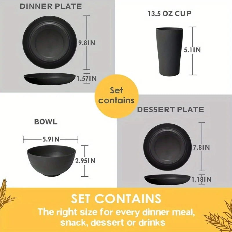 Wheat Straw 32-Piece Unbreakable Tableware Set