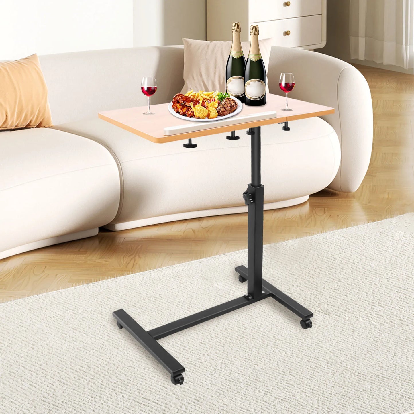 Bymaocar Rolling Standing Laptop Desk With Adjustable Height Overbed Table