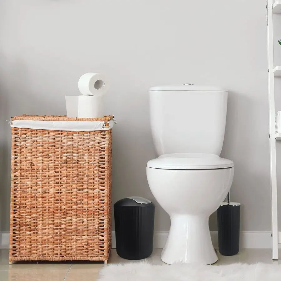 Accessory Set 10 Piece Black Bathroom Accessories Set with Trash Can, Toothbrush Holder and Cup, Soap Dispenser, Soap Dish, Toil
