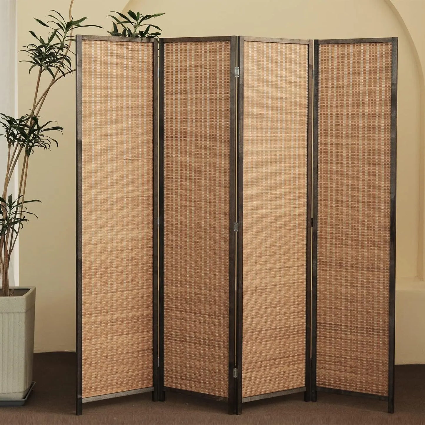 Bamboo 4 Panel Room Divider Folding Screen For Separation