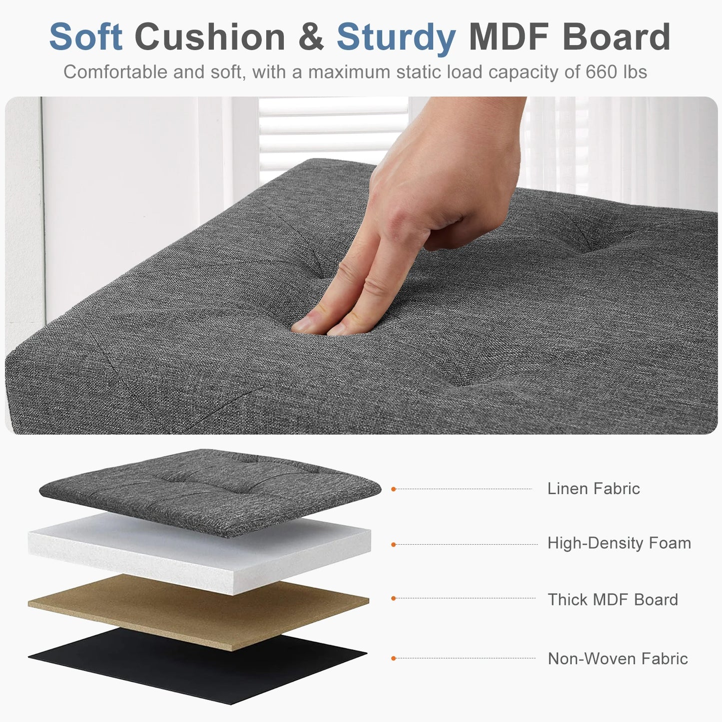 JHK Folding Storage Ottoman Bench Hidden Storage Footstool