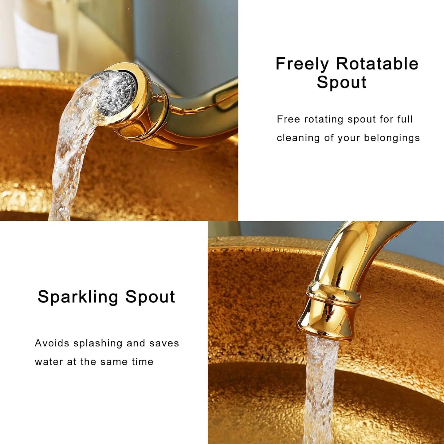 KEMAIDI Round Gold Ceramic Vessel Sink Set, Textured Golden Bathroom Basin with Faucet Luxury Above-Counter Vanity Sink Combo