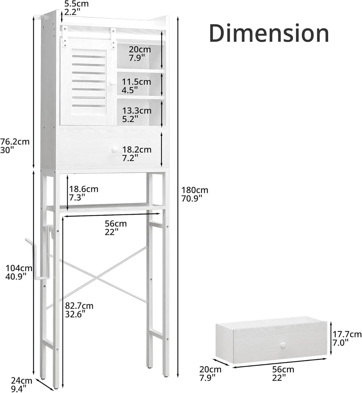 IRONCK Over The Toilet Storage Rack With Cabinet And Drawer