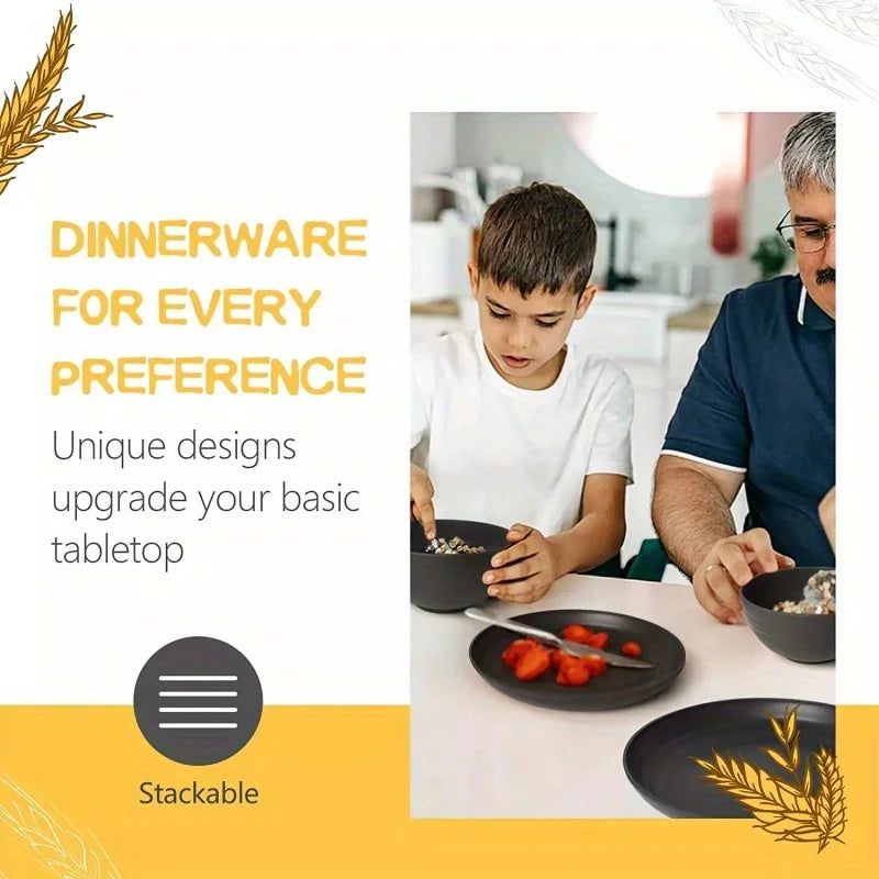 Wheat Straw 32-Piece Unbreakable Tableware Set
