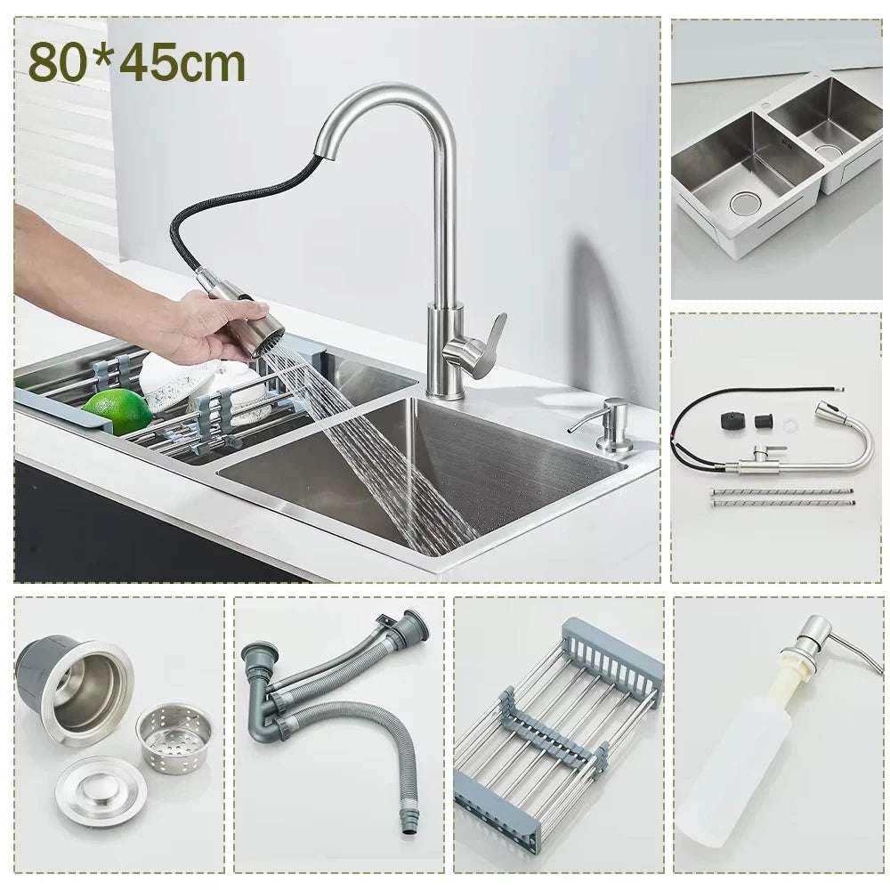 Stainless Steel Kitchen Sink With Integrated Faucet Soap Dispenser
