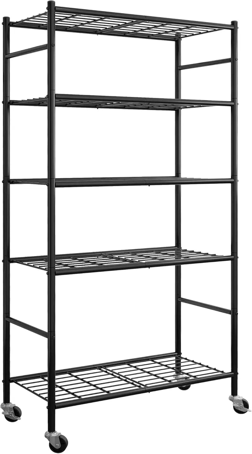 5-Tier Heavy Duty Metal Storage Shelving Unit With Wheels