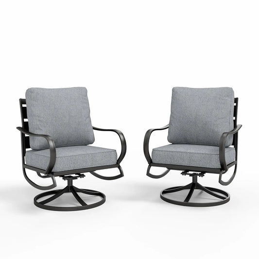 2 Pieces Patio Furniture Sets Metal Sofa Chairs Patio Cushion Armchairs Swivel Sofa Chairs with Removable Cover for Garden Backy