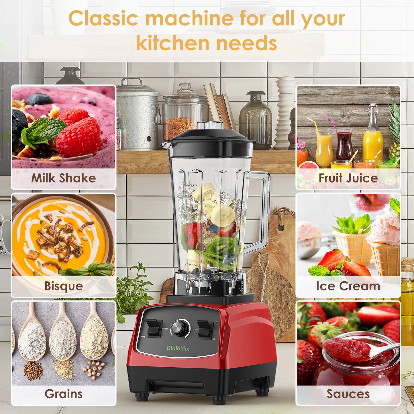 Biolomix BPA Free 3HP 2200W Heavy Duty Blender Mixer Juicer Food Processor