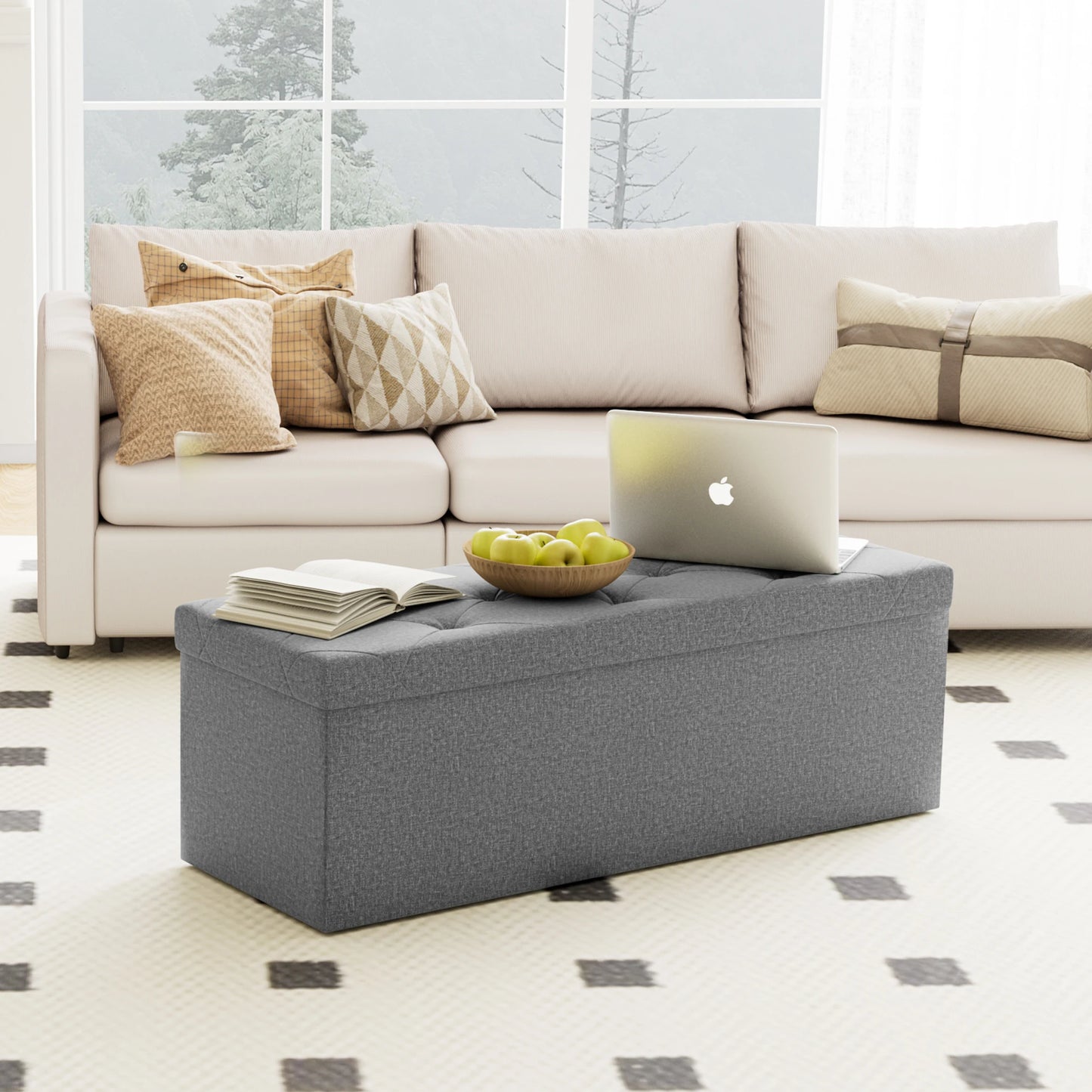 JHK Folding Storage Ottoman Bench Hidden Storage Footstool
