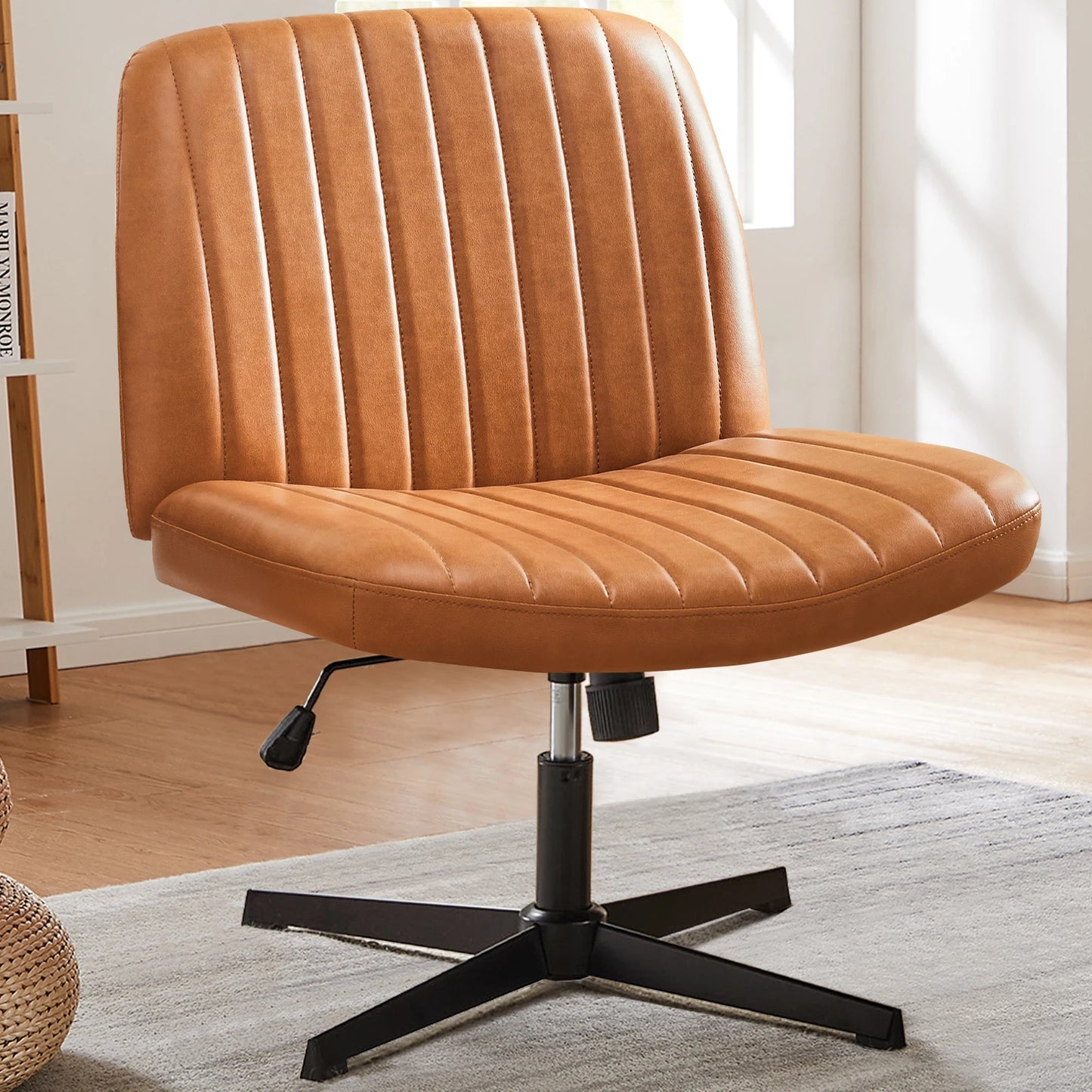 JHK Cross Legged Office Rocking Chair Armless Adjustable Swivel