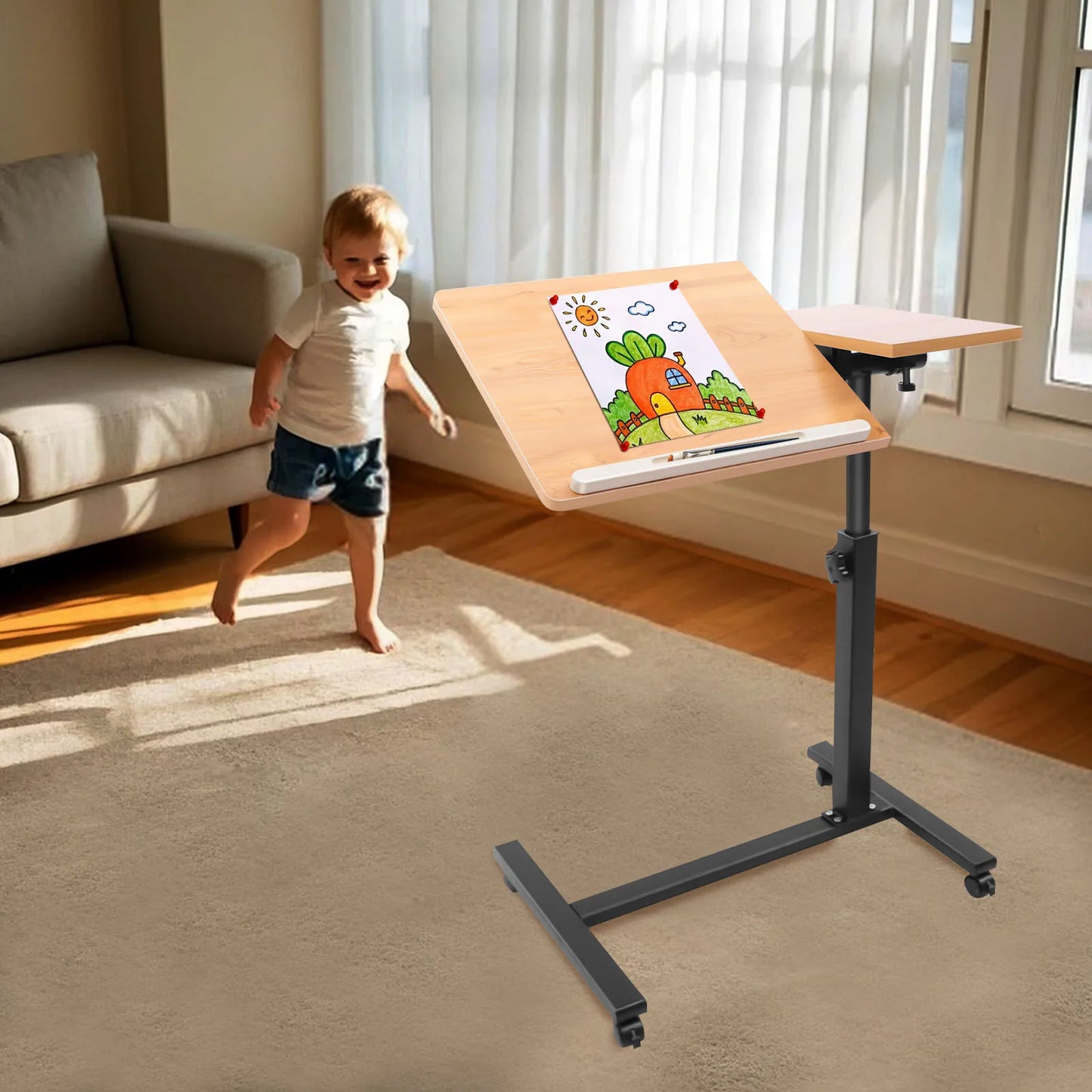 Bymaocar Rolling Standing Laptop Desk With Adjustable Height Overbed Table