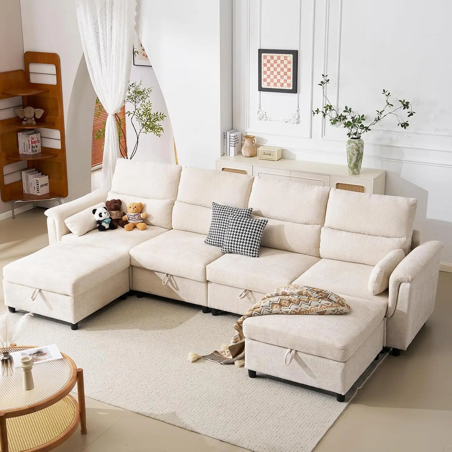 133' U-Shaped Modern Sofa Oversized L-Shaped Sectional Cloud Couch with 2 Ottomans Customizable Home Theater Seating Group