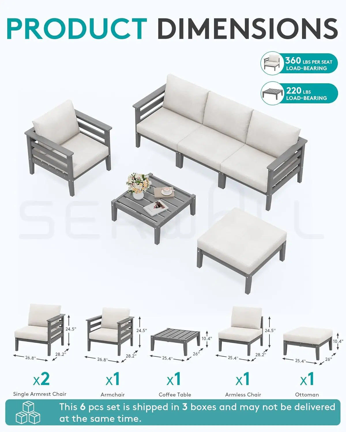 HDPE Patio Furniture 6 Piece Outdoor Sectional Sofa Set