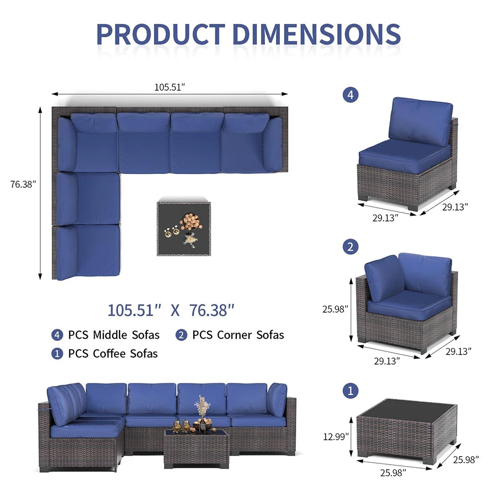 HiMISS 7 Piece PE Rattan Patio Set With Cushions