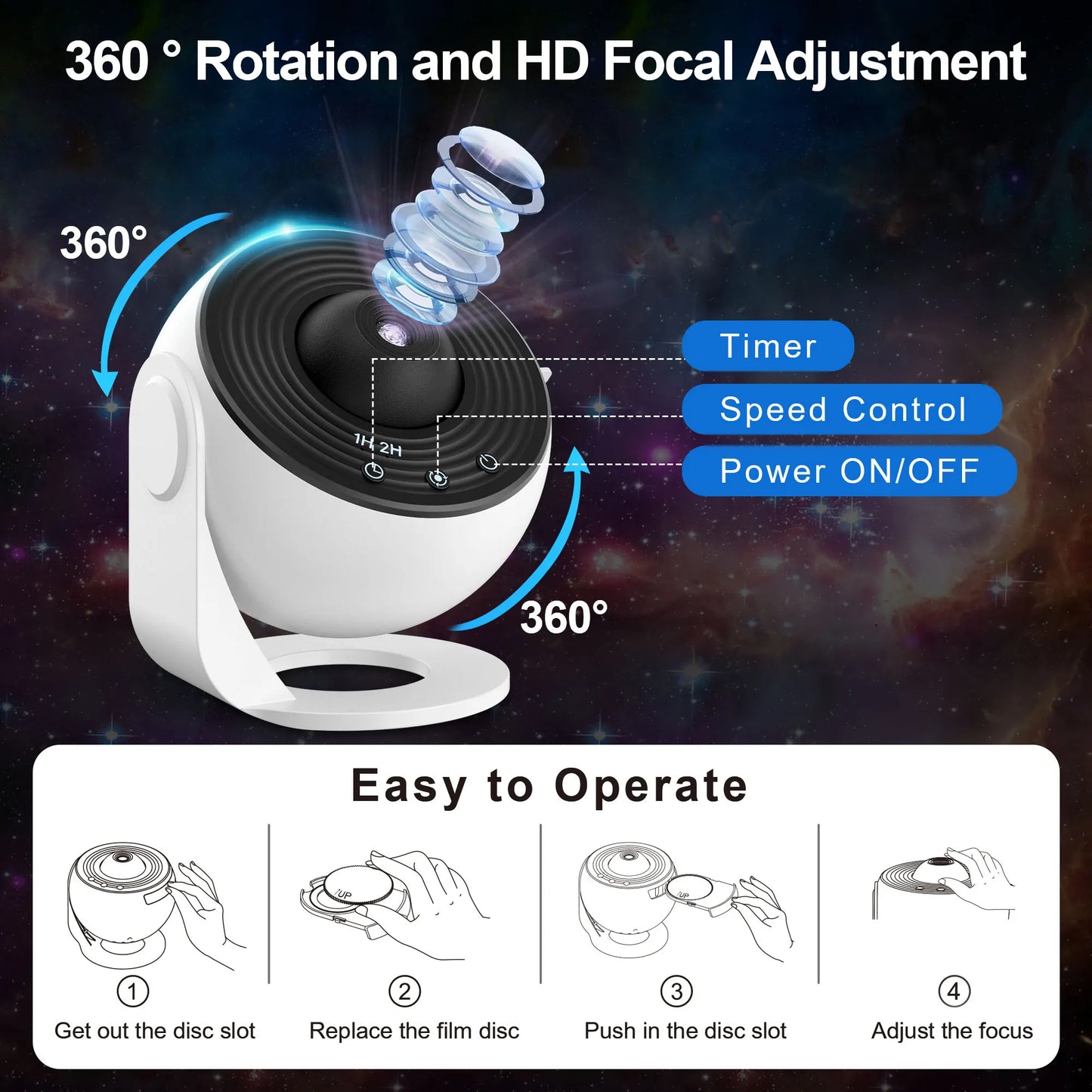 Mexllex Galaxy Star Projector Night Light With 13 Film Discs