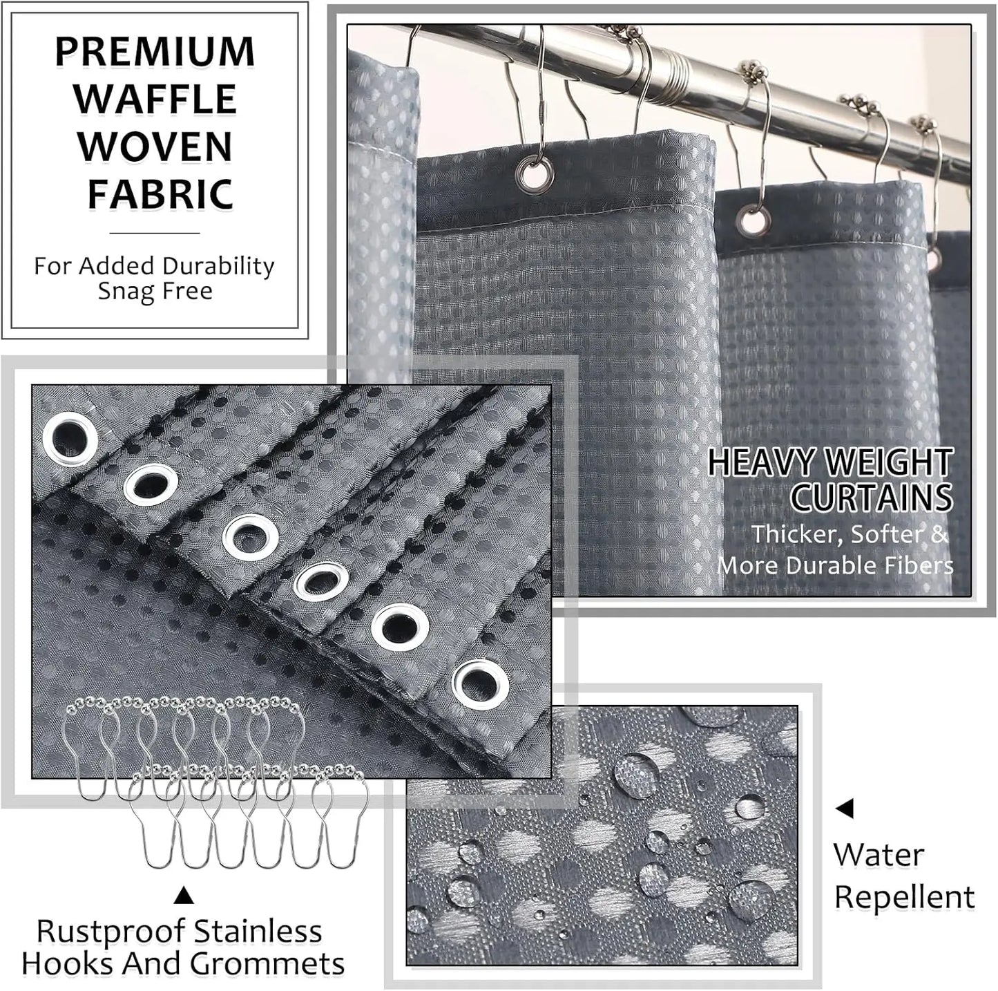 8 Piece Resin Bathroom Set With Shower Curtain And Organizers