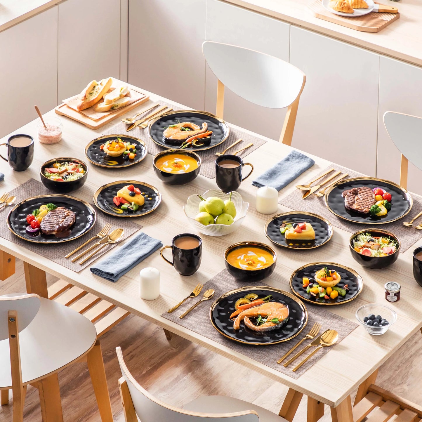 MALACASA Porcelain Dinnerware Set With Gold Trim Everyday Use