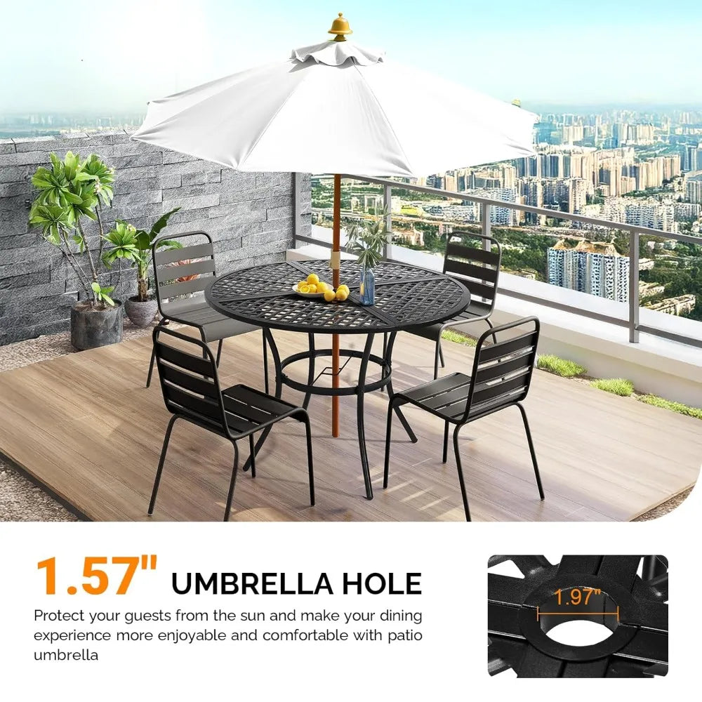 42" Round Outdoor Dining Table, Patio Metal Table with 1.97" Umbrella Hole, Iron Garden Table, Customized