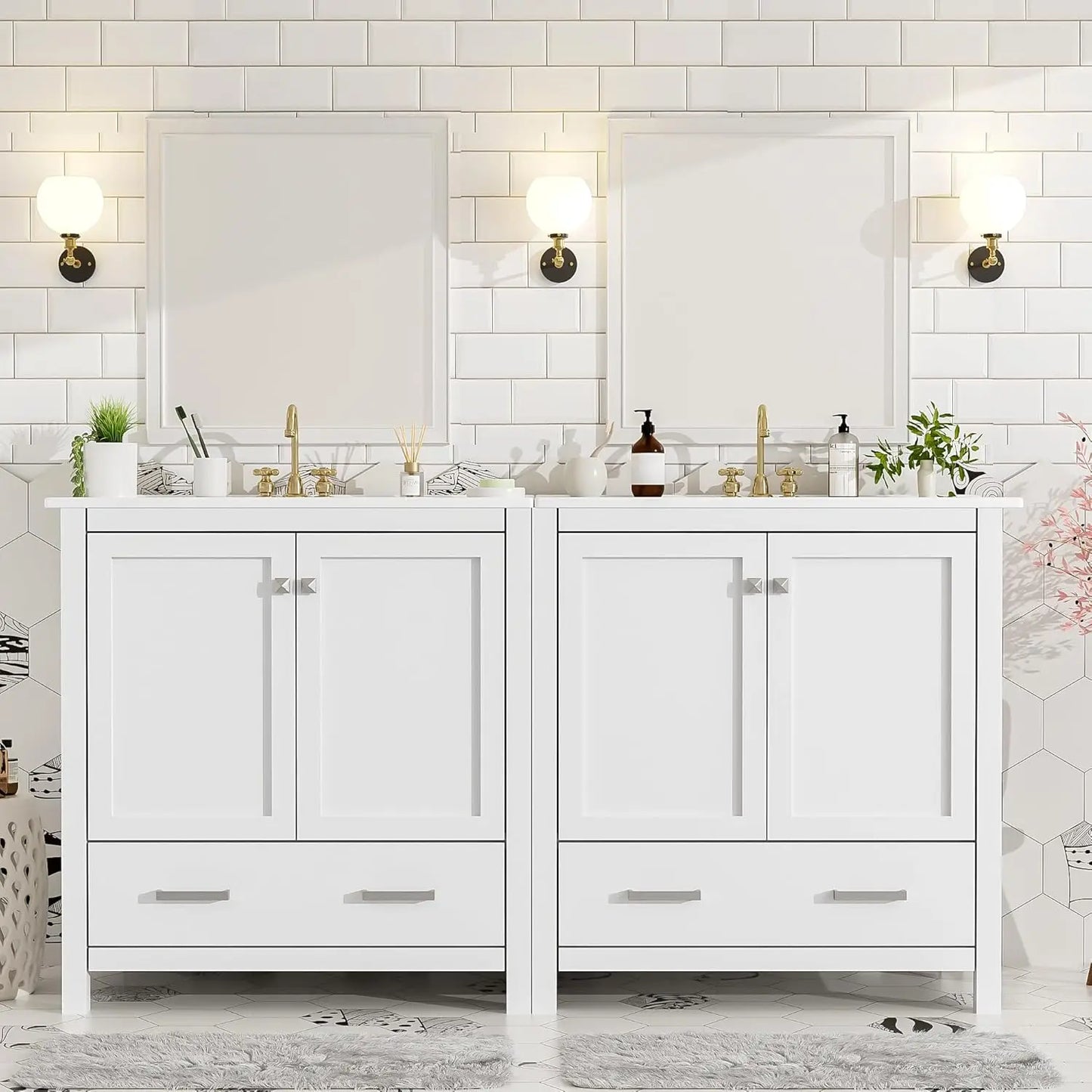 Double Sink Bathroom Vanity Solid Wood Cabinet With Storage Drawers