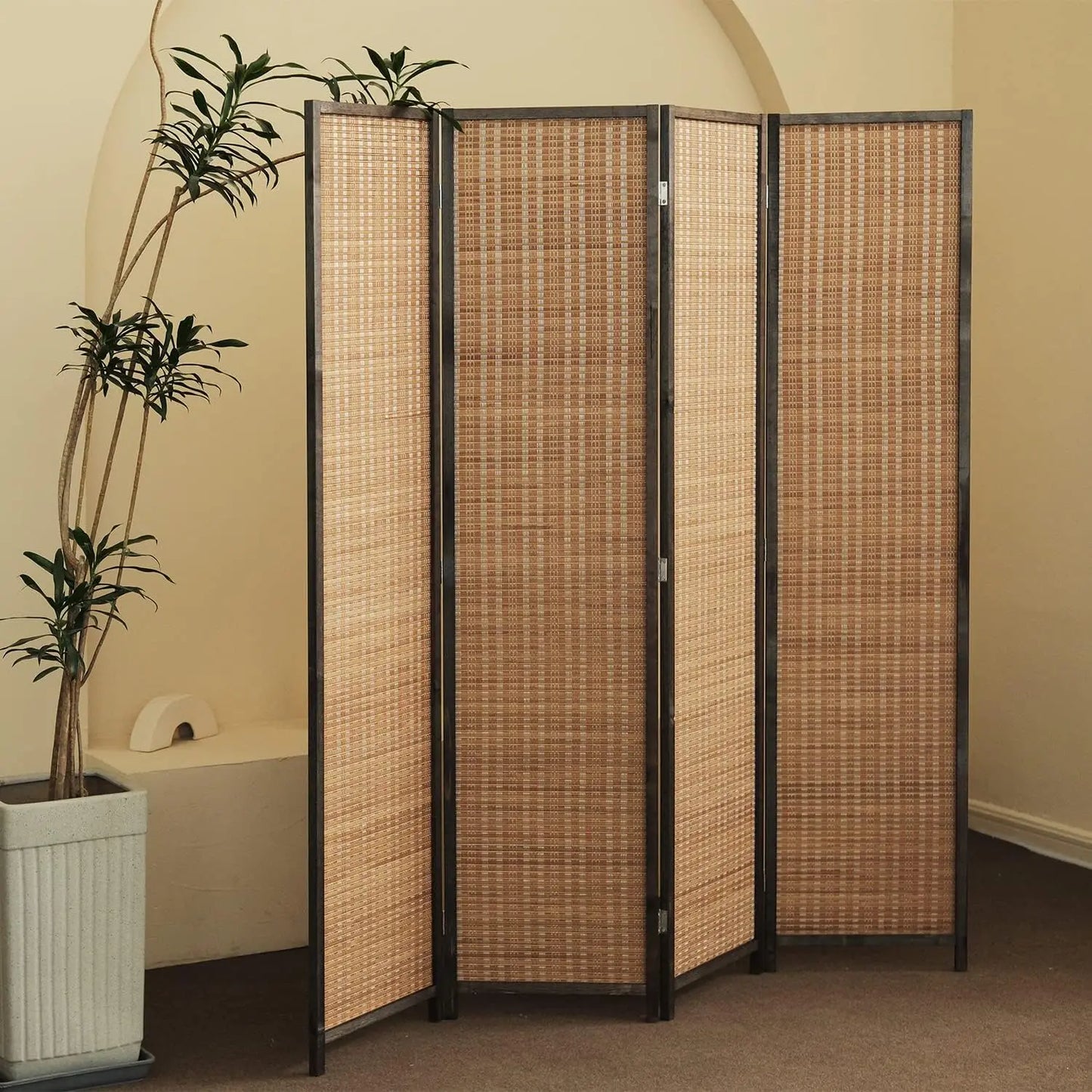 Bamboo 4 Panel Room Divider Folding Screen For Separation