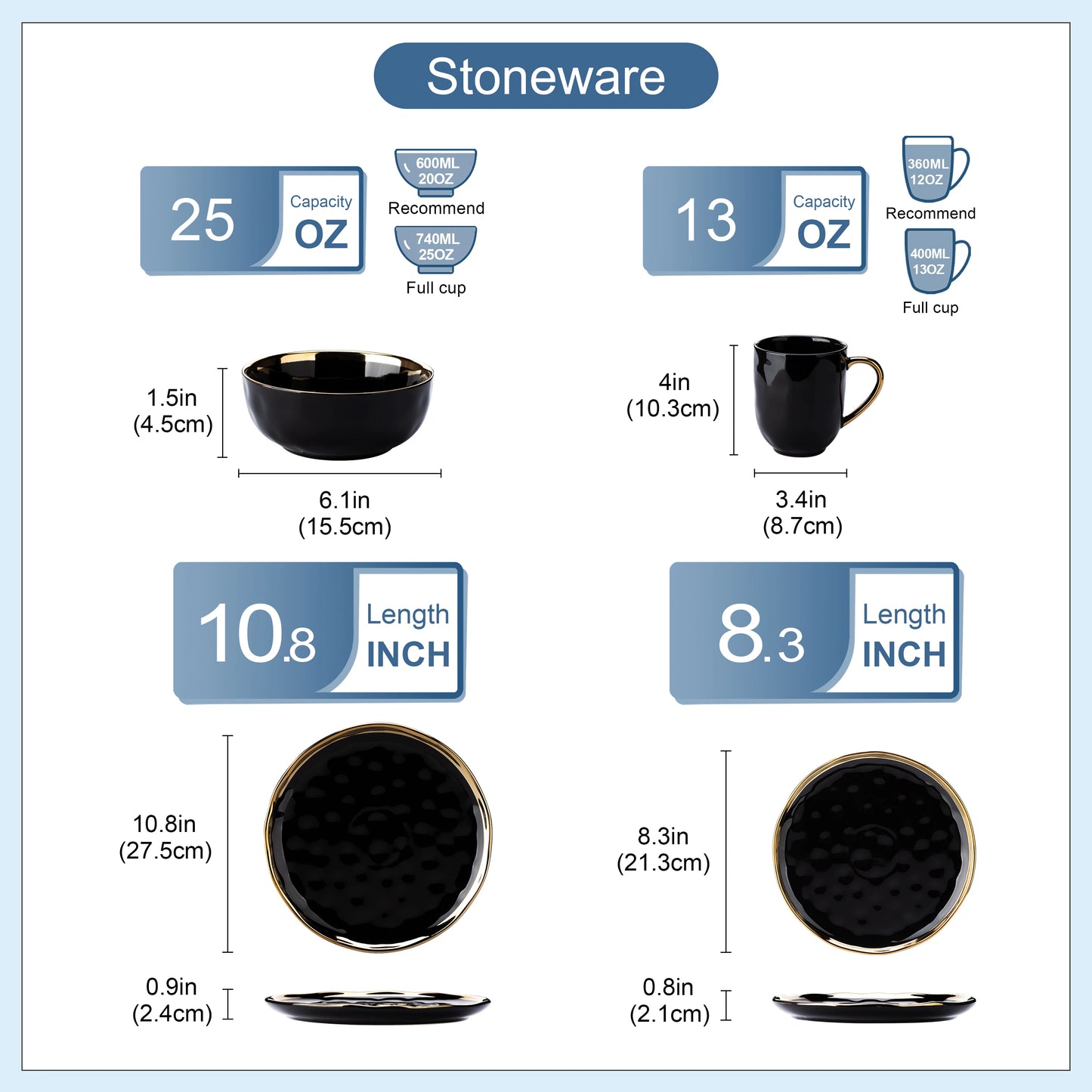 MALACASA Porcelain Dinnerware Set With Gold Trim Everyday Use