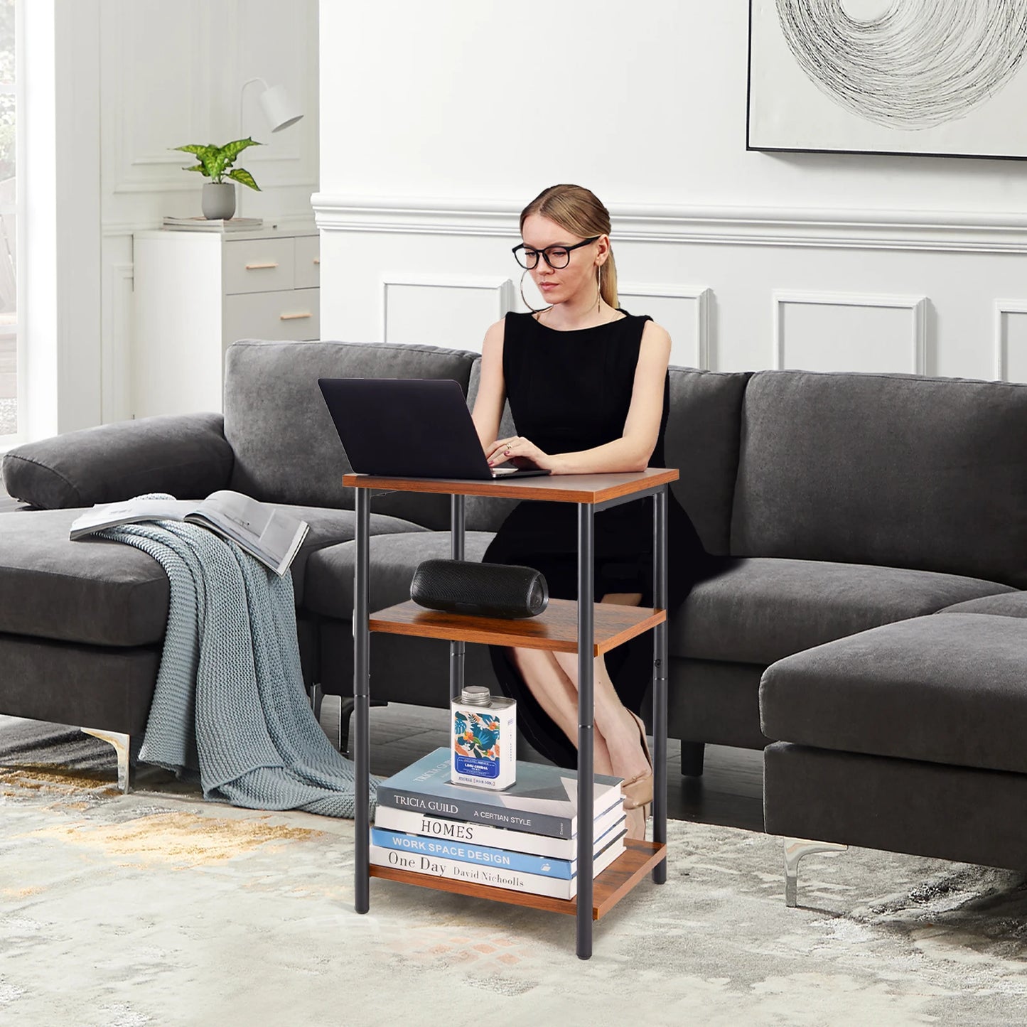 JHK 2/3-Tier End Table With Adjustable Feet