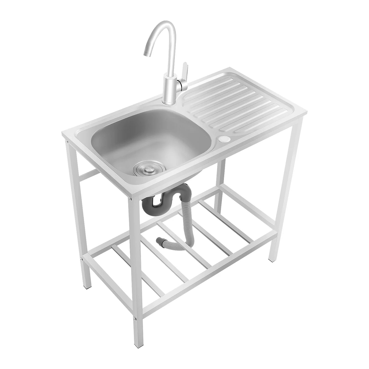 Stainless Steel Free Standing Single Bowl Kitchen Sink With Faucet