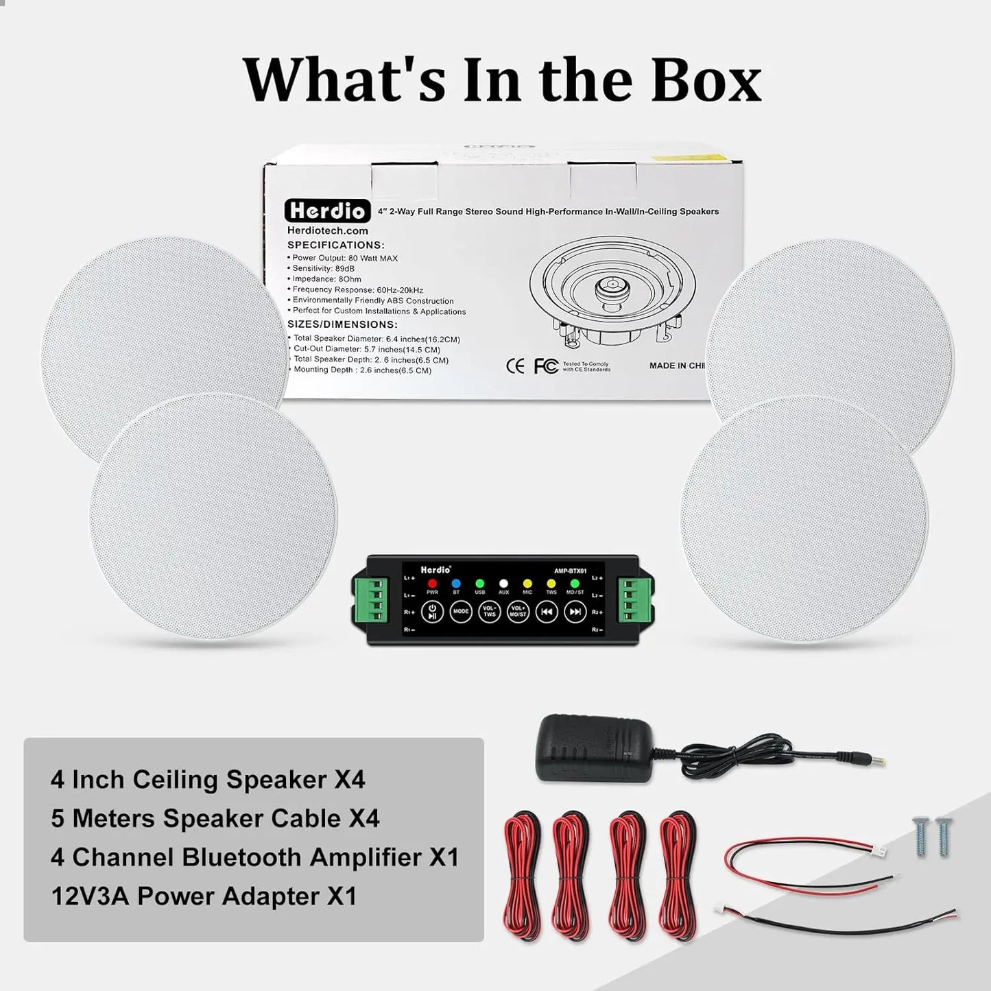 Herdio 2 Way Bluetooth Ceiling Speakers For Home Theater System