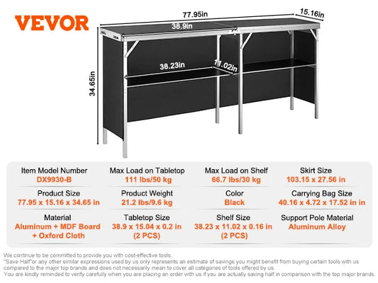 Folding Portable Bar Table Podium Storage Shelf And Skirt Case