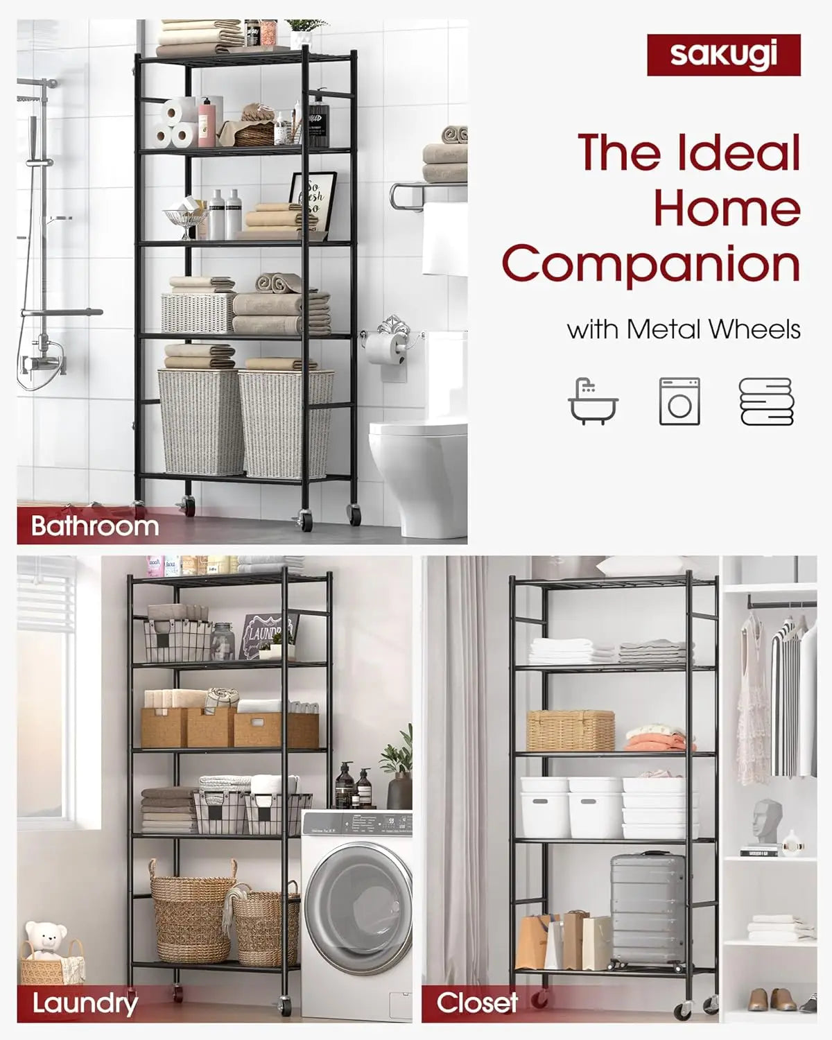 5-Tier Heavy Duty Metal Storage Shelving Unit With Wheels