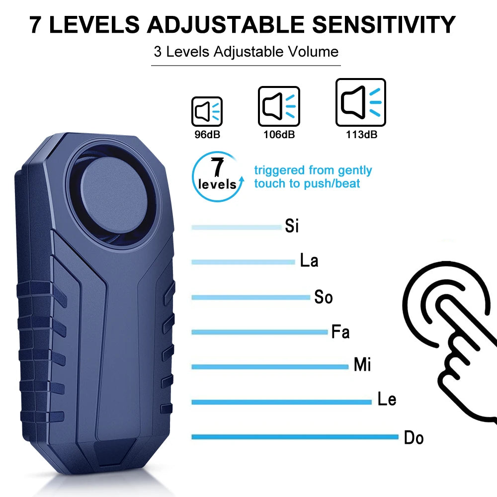 113dB Bike Anti-Theft Alarm with Remote Wireless Anti-Theft Motorcycle Alarm Triggered Vibration Sensor for Electric Scooter