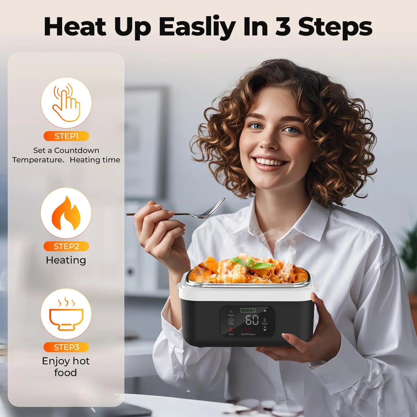 Wireless Insulated Lunch Box With 8000mAh Battery 60W Heating