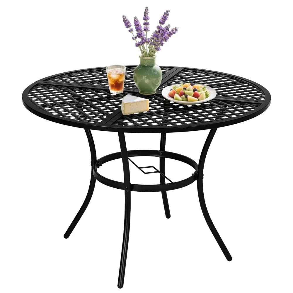 42" Round Outdoor Dining Table, Patio Metal Table with 1.97" Umbrella Hole, Iron Garden Table, Customized