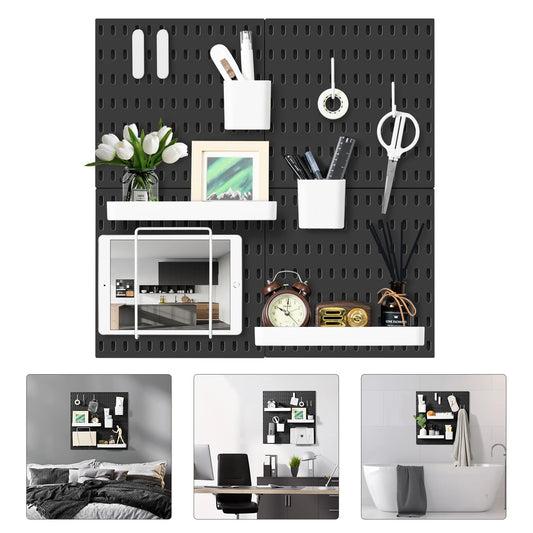 Deli 4pcs 22" x 22" Black Pegboard Combination Wall Organizer Kit, 4 Pieces Pegboards and 17 Accessories Modular Hanging
