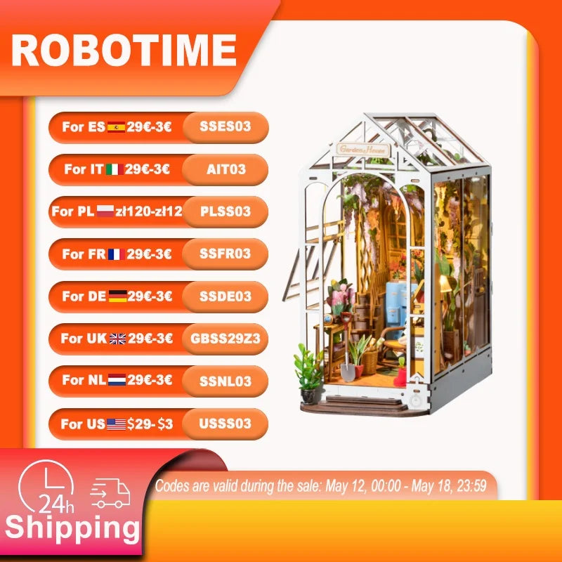 Robotime Rolife Garden House Book Nook Kit With LED Light