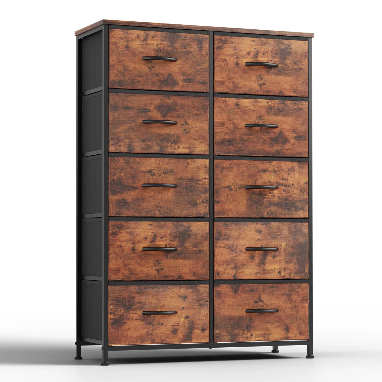JHK Bedside Table With 10 Fabric Drawers And Steel Frame