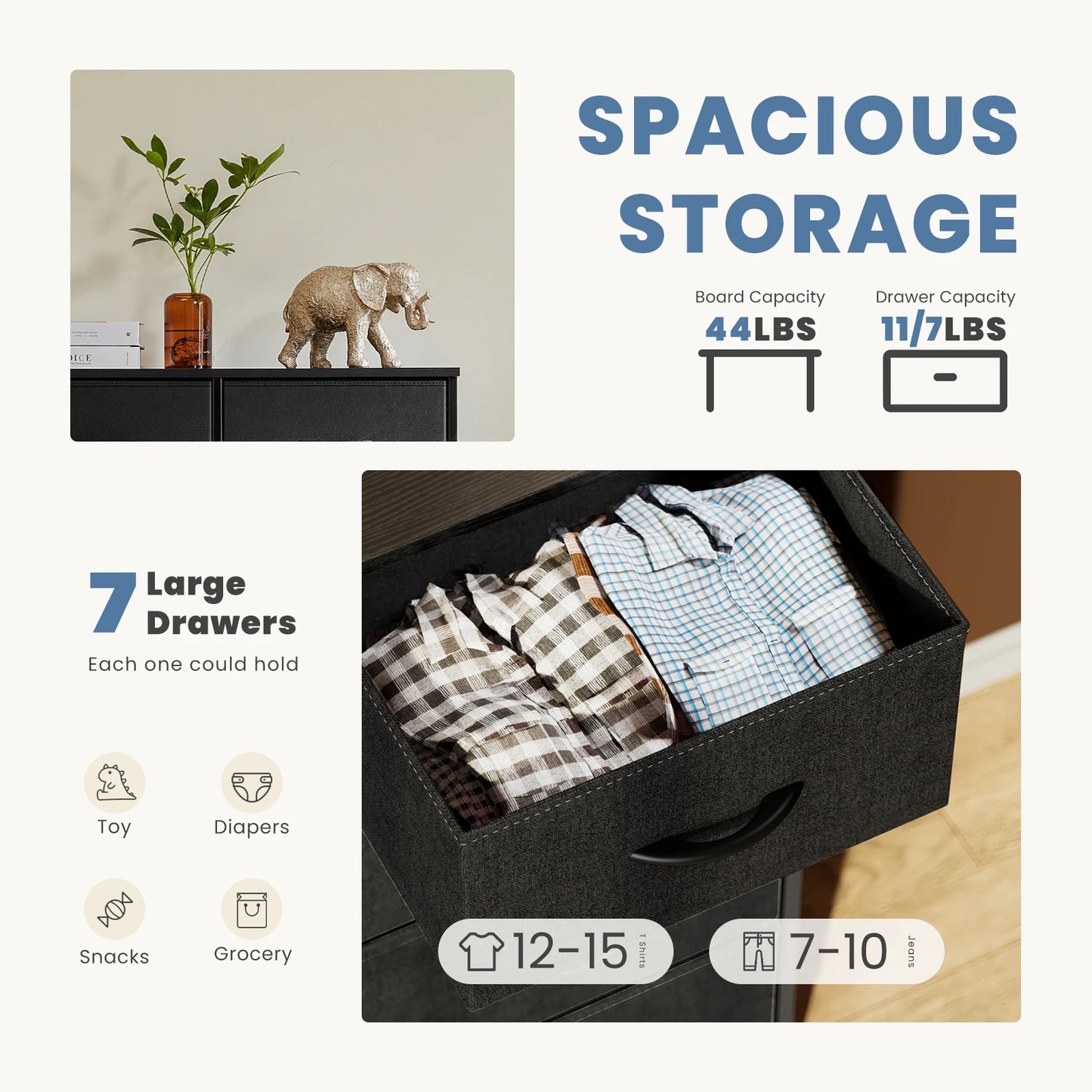 JHK Seven Drawers Fabric Organizer Dresser For Bedroom