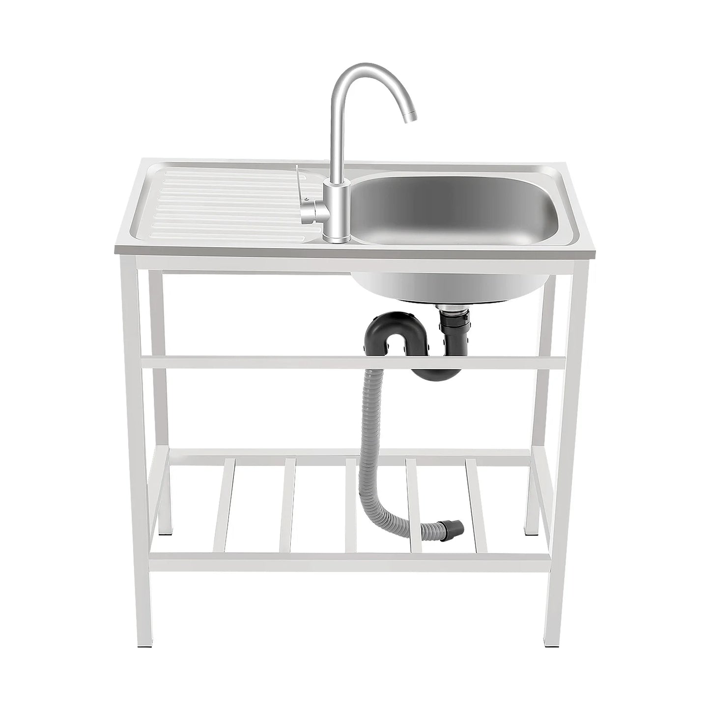 Stainless Steel Free Standing Single Bowl Kitchen Sink With Faucet