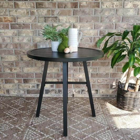 28 Inch Patio Bistro Table, Outdoor Round Weather-Resistant Metal End Small Dining Table, Outside Side Table, Customized