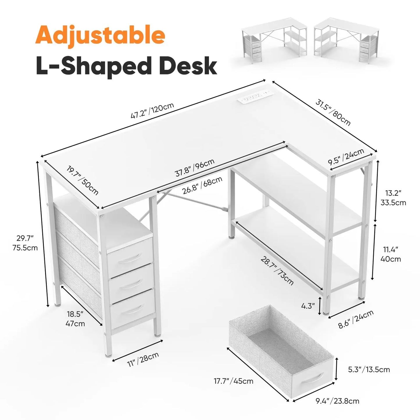 JHK L Shaped Desk With Shelves And Drawers