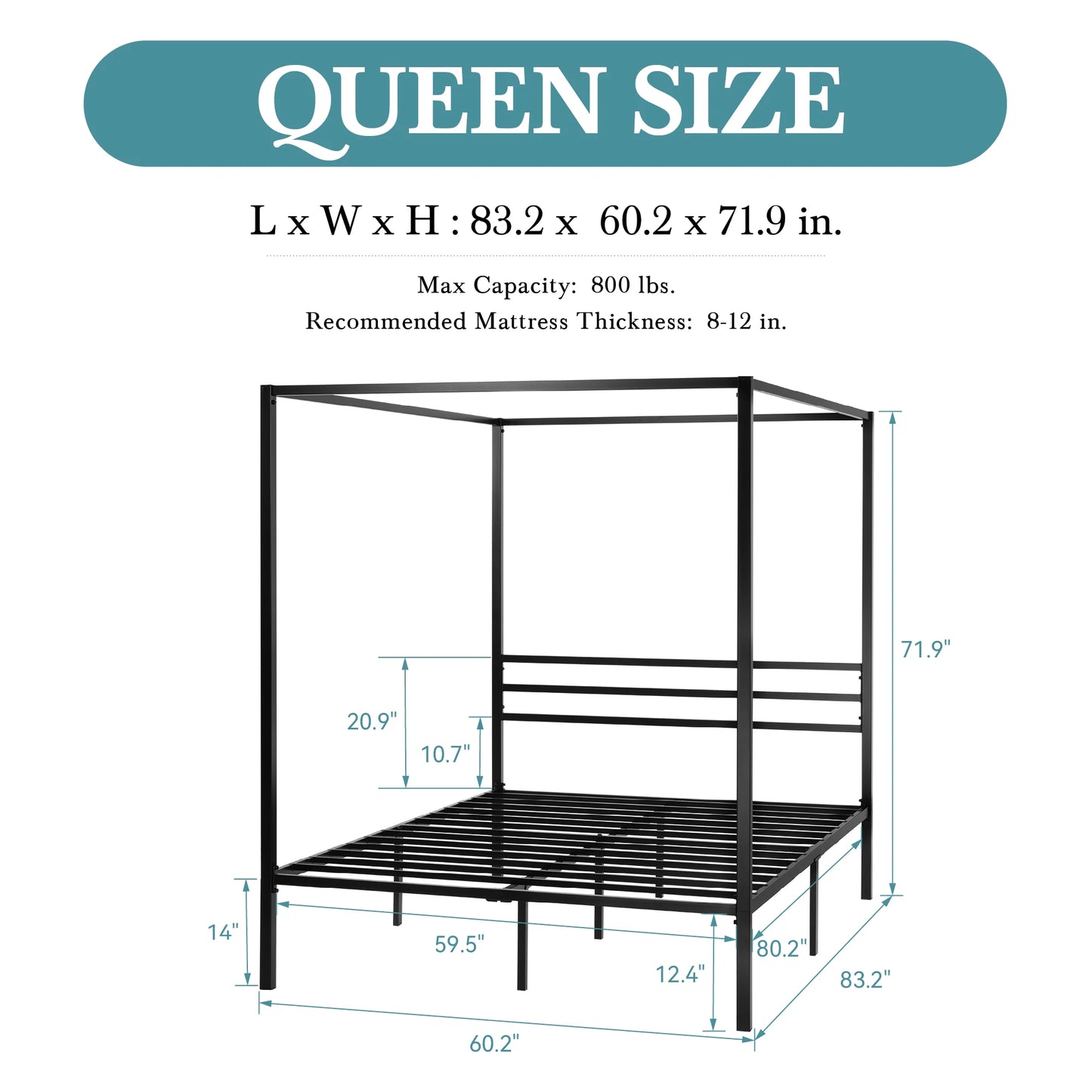 HOOMICH Canopy Bed Frame With 4-Poster Design And Easy Assembly