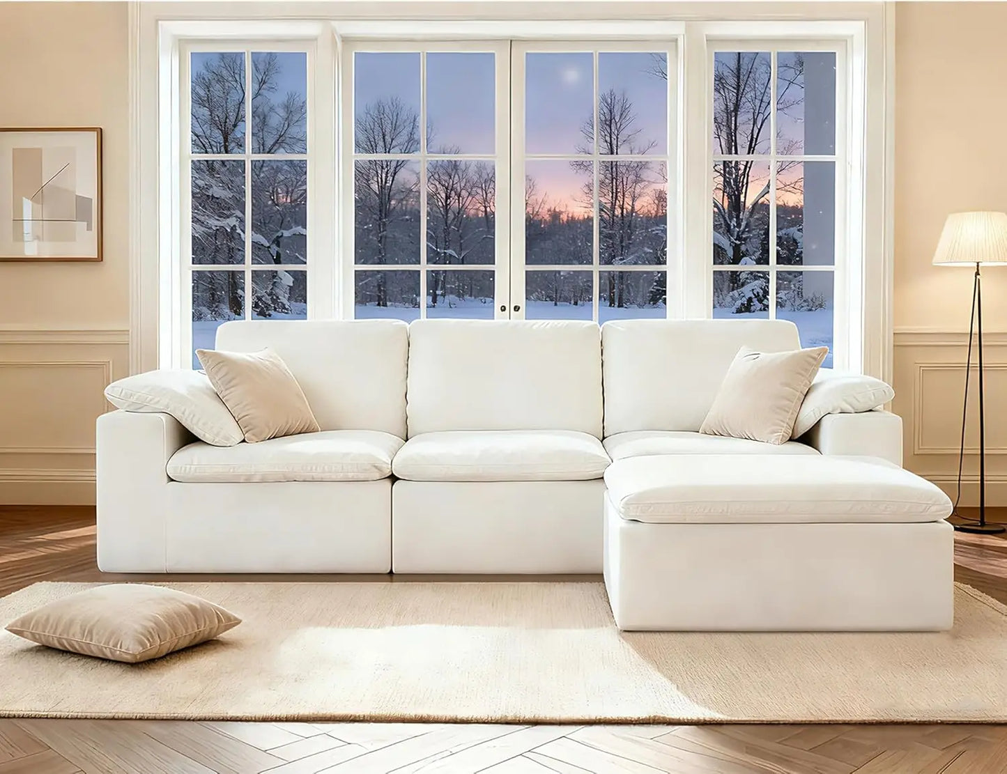 108'' Boneless Sectional Couch Cloud Sofa with Ottoman, Modular High-Resilience Foam Couches for Living Room, Large, Customized