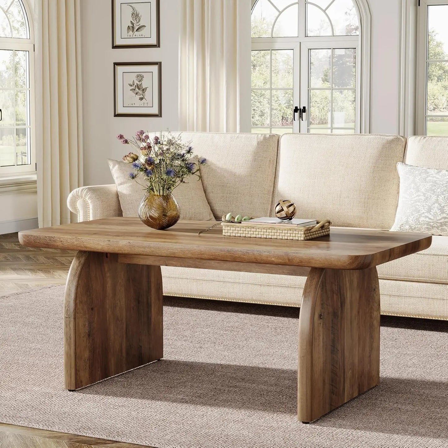 Little Tree Farmhouse Rectangle Coffee Table For Living Room
