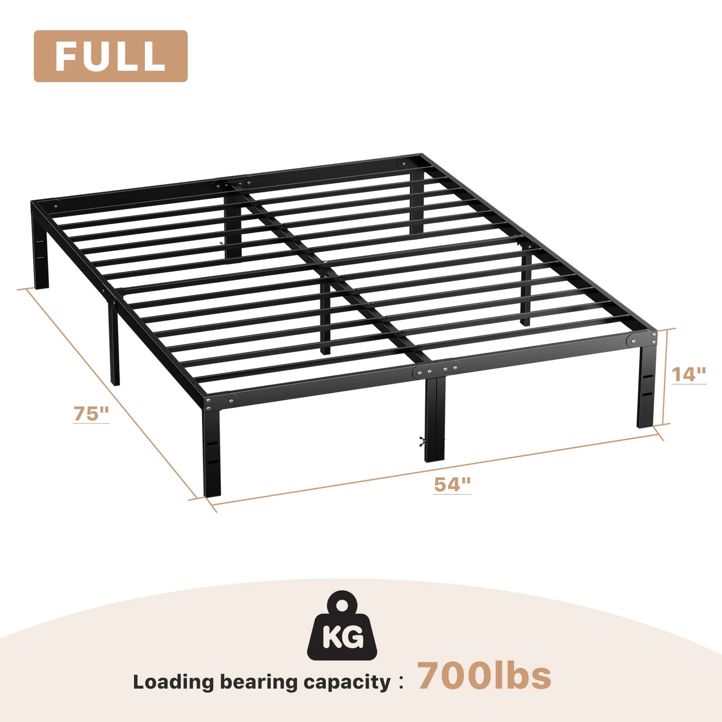 JHK Metal Bed Frame With Storage And Solid Slat Support
