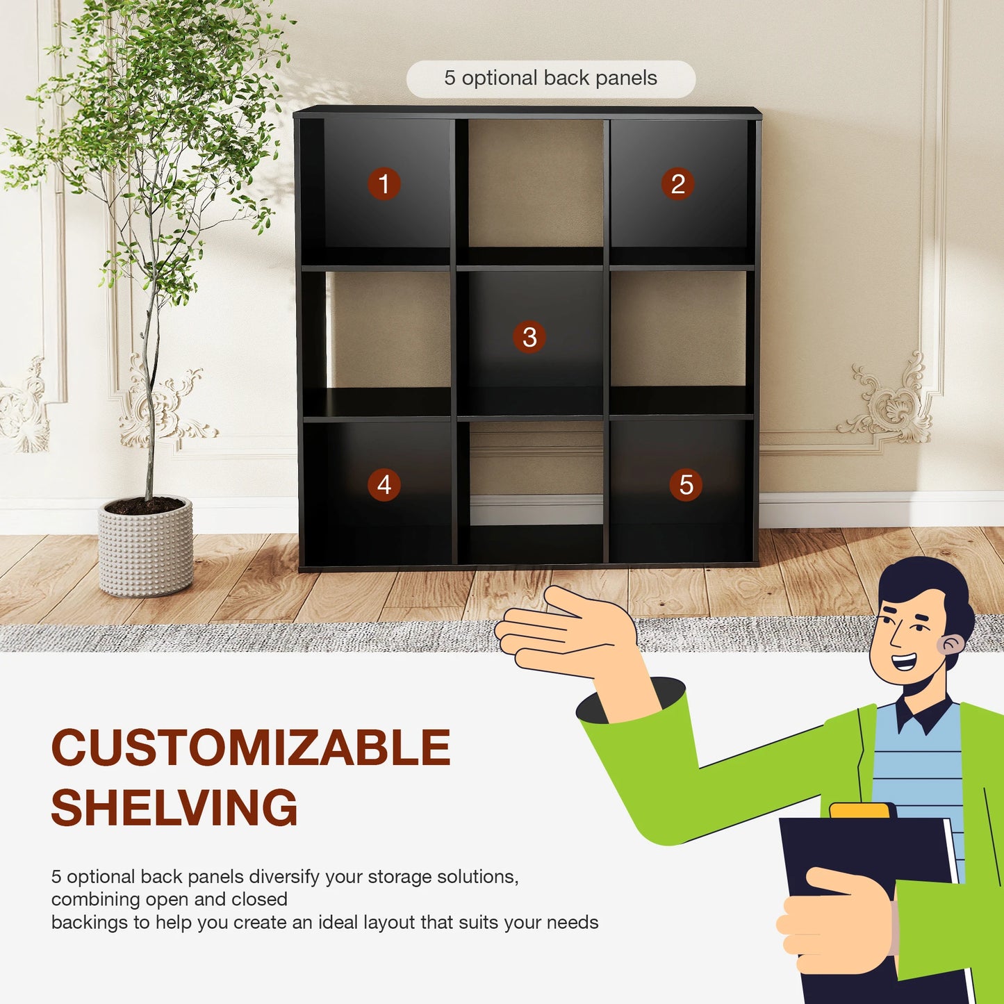 JHK 9 Cube Storage Organizer Wooden Shelf Bookcase Living Room