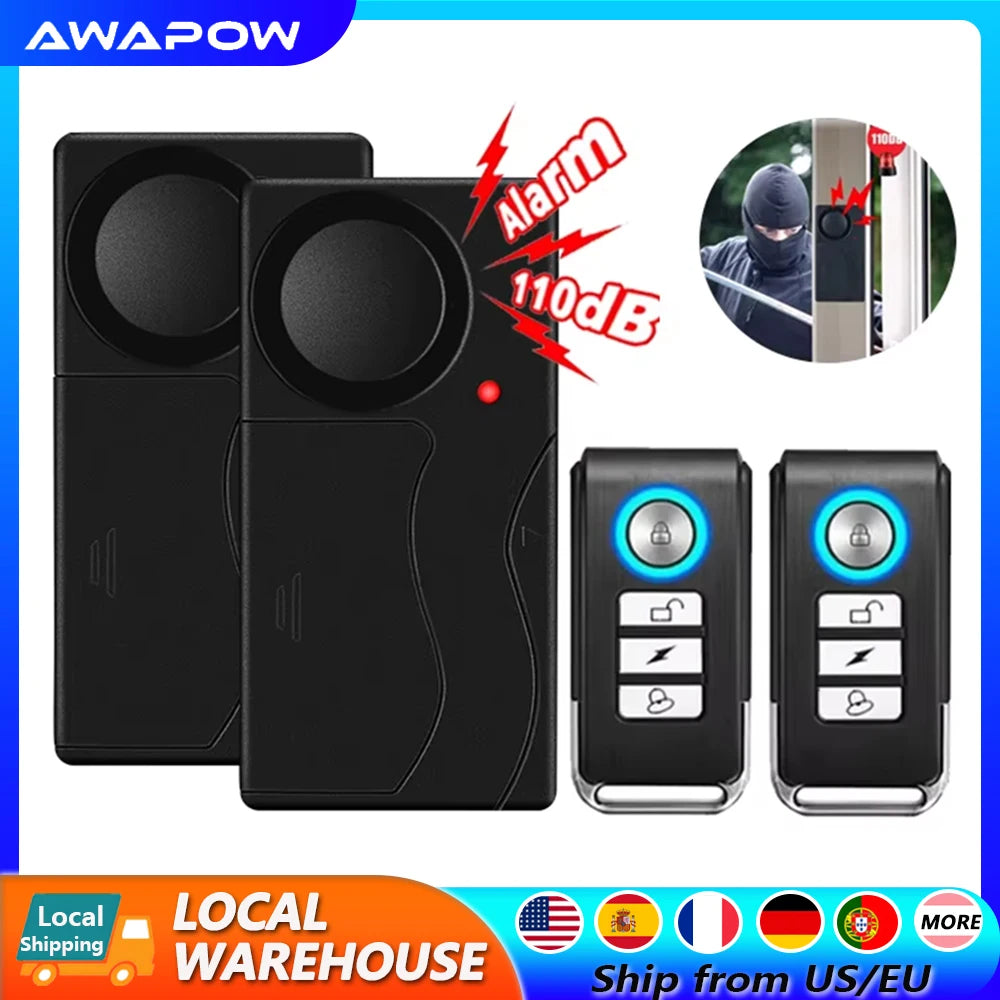 Awapow Wireless Bike Alarm With Remote Control 110dB Anti Theft