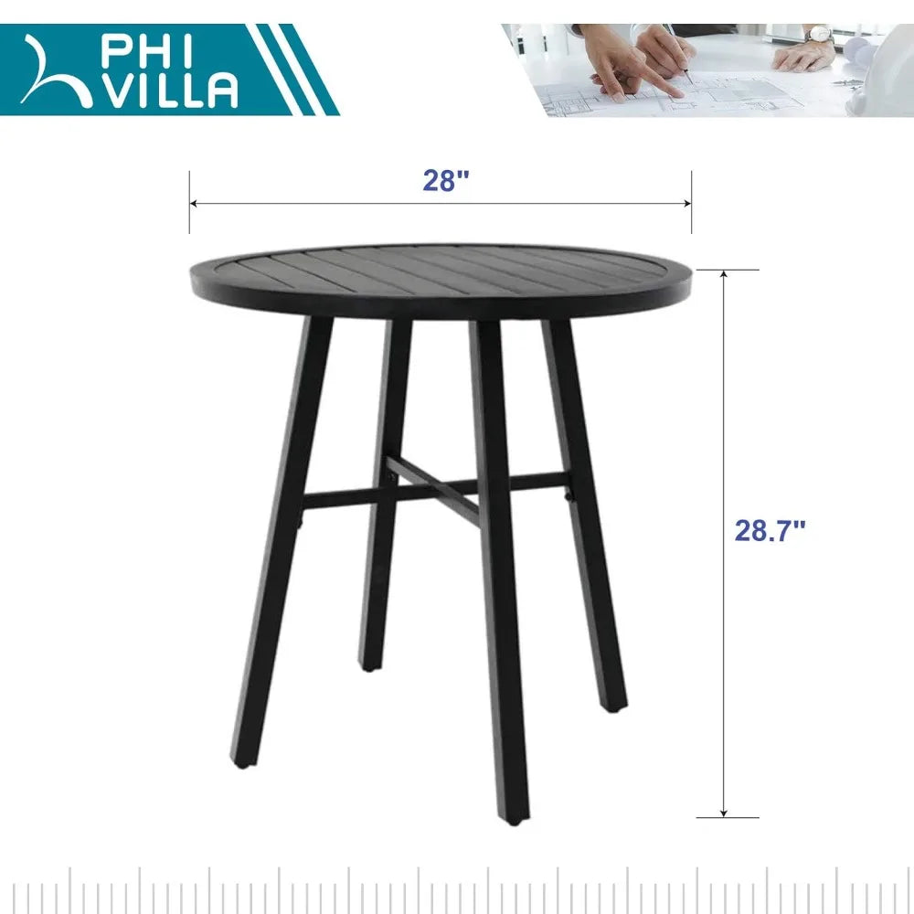 28 Inch Patio Bistro Table, Outdoor Round Weather-Resistant Metal End Small Dining Table, Outside Side Table, Customized