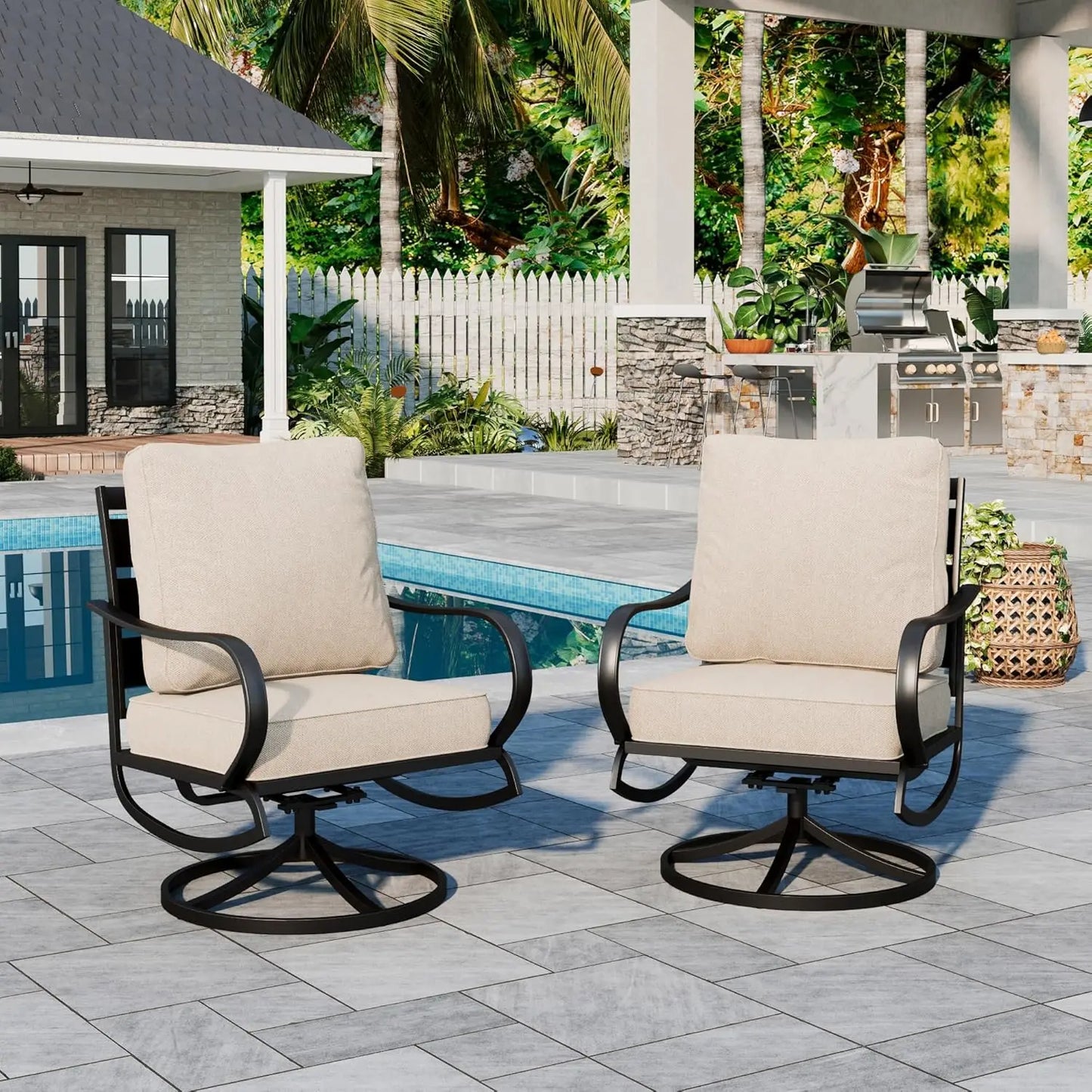 2 Pieces Patio Furniture Sets Metal Sofa Chairs Patio Cushion Armchairs Swivel Sofa Chairs with Removable Cover for Garden Backy